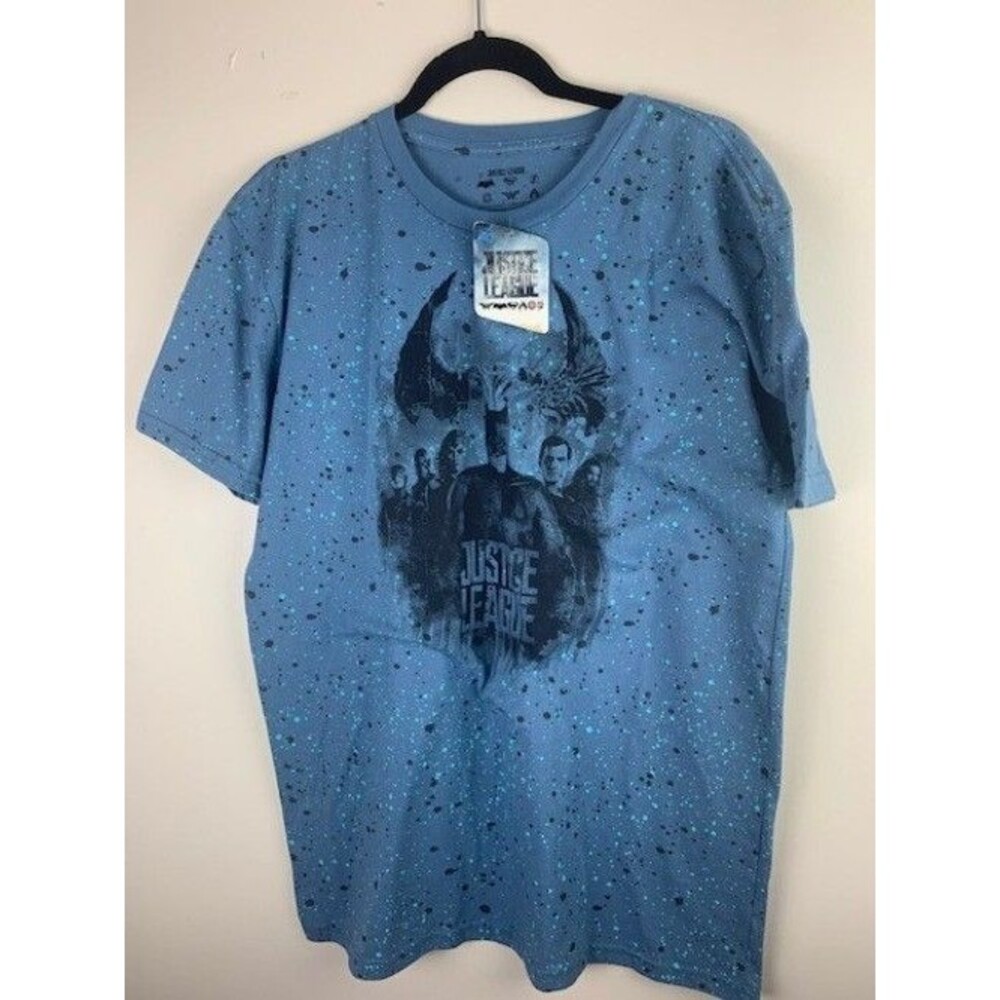 Justice League Size L 42/44 Mens Batman T Shirt Blue Short Sleeve Round Neck